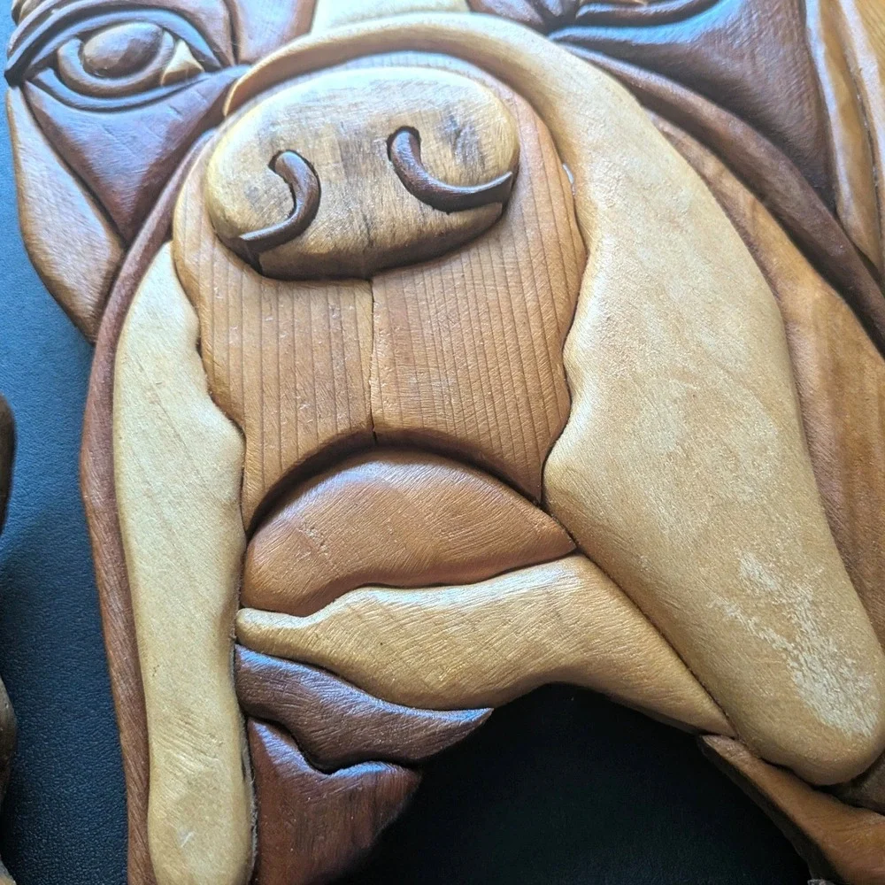 Boxer Dog Intarsia Wood Wall Art Handmade 3D Portrait Plaque 16